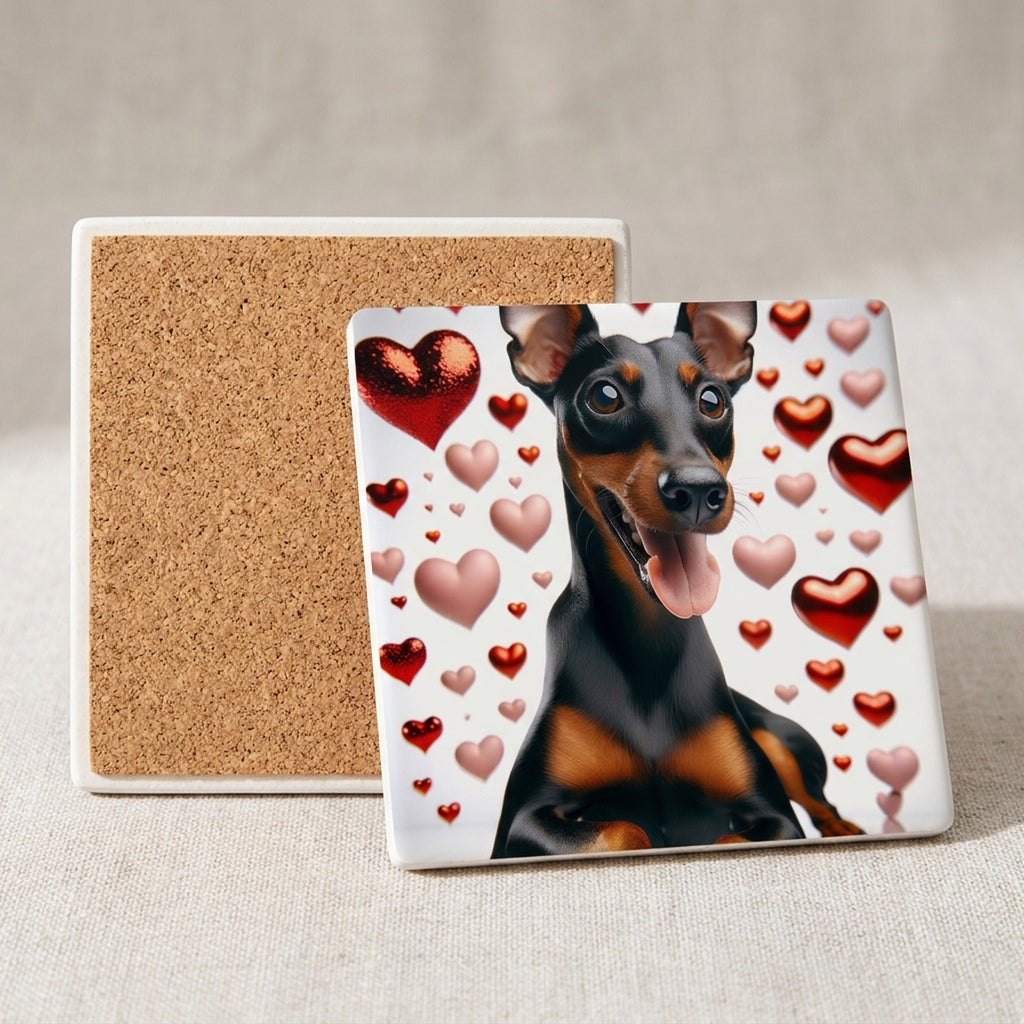 Miniature Pinscher ceramic coasters set of 4, cork back