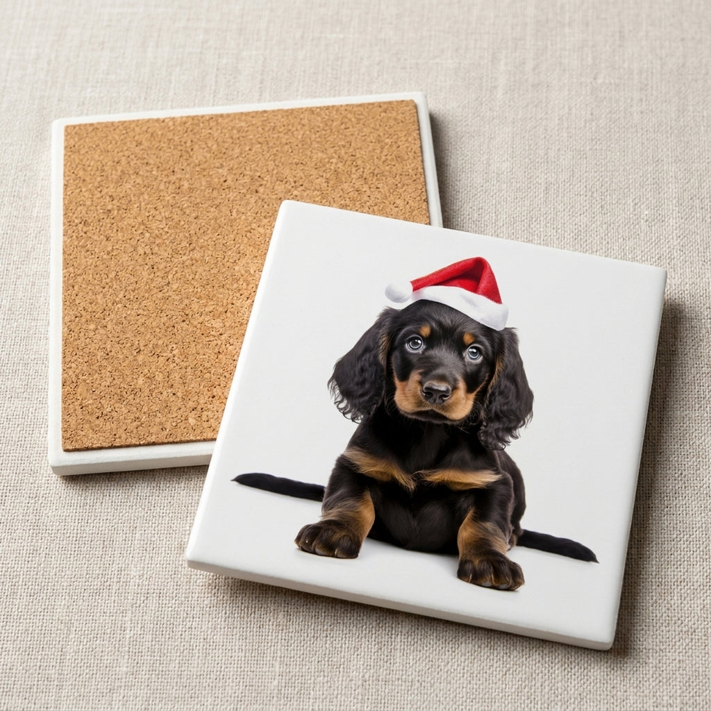 Gordon Setter Puppy ceramic coasters set of 4, cork back