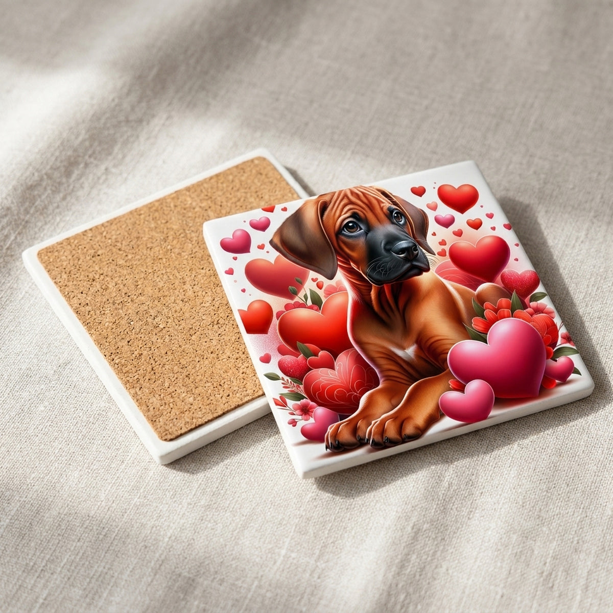 Rhodesian Ridgeback ceramic coasters set of 4, cork back