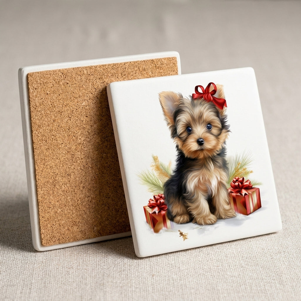 Silky Terrier Puppy Drawing ceramic coasters set of 4, cork back