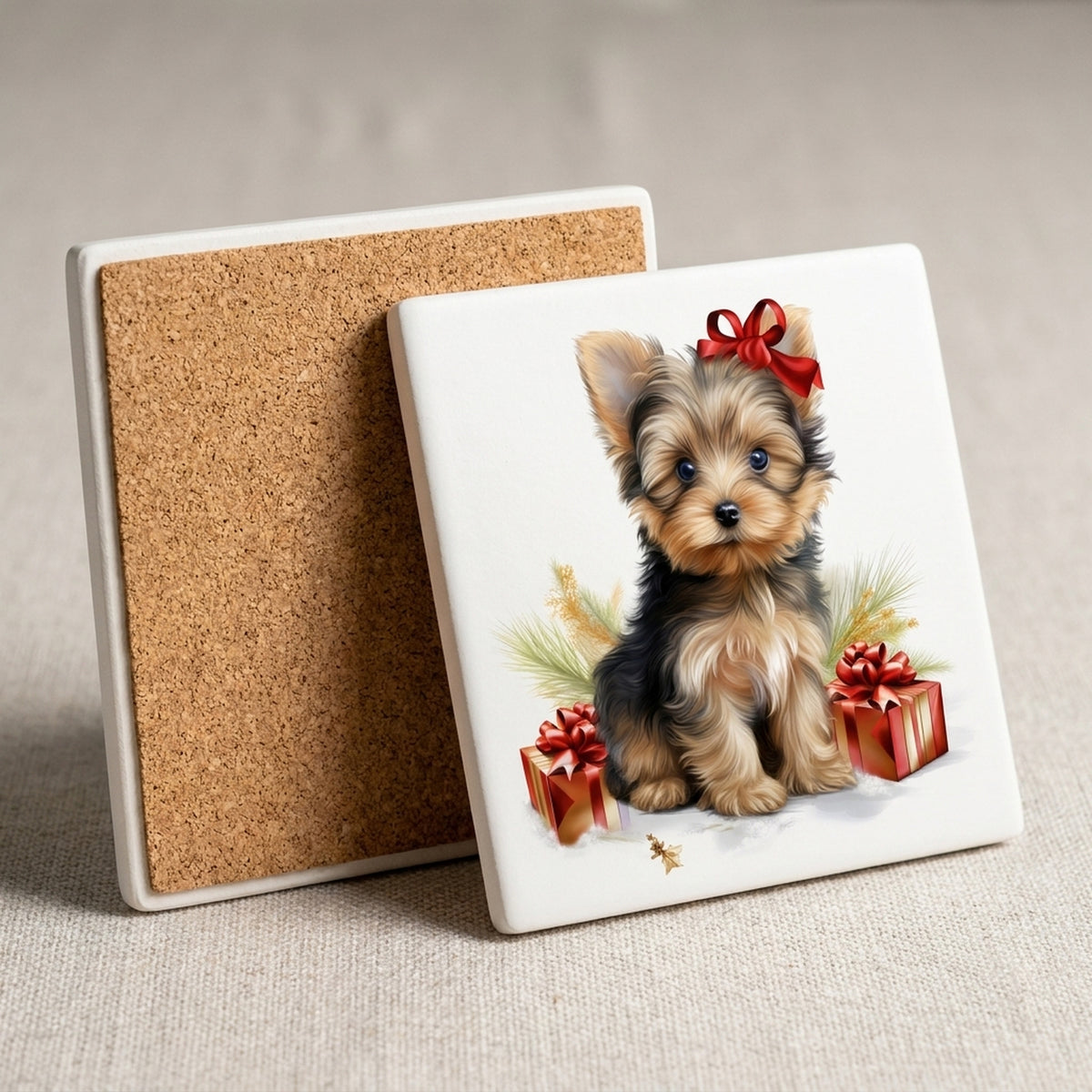 Silky Terrier Puppy Drawing ceramic coasters set of 4, cork back