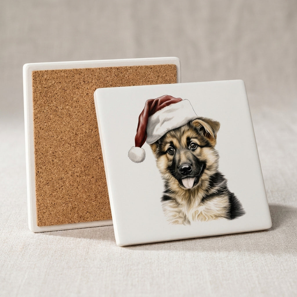 German Shepherd Dog Puppy Drawing ceramic coasters set of 4, cork back