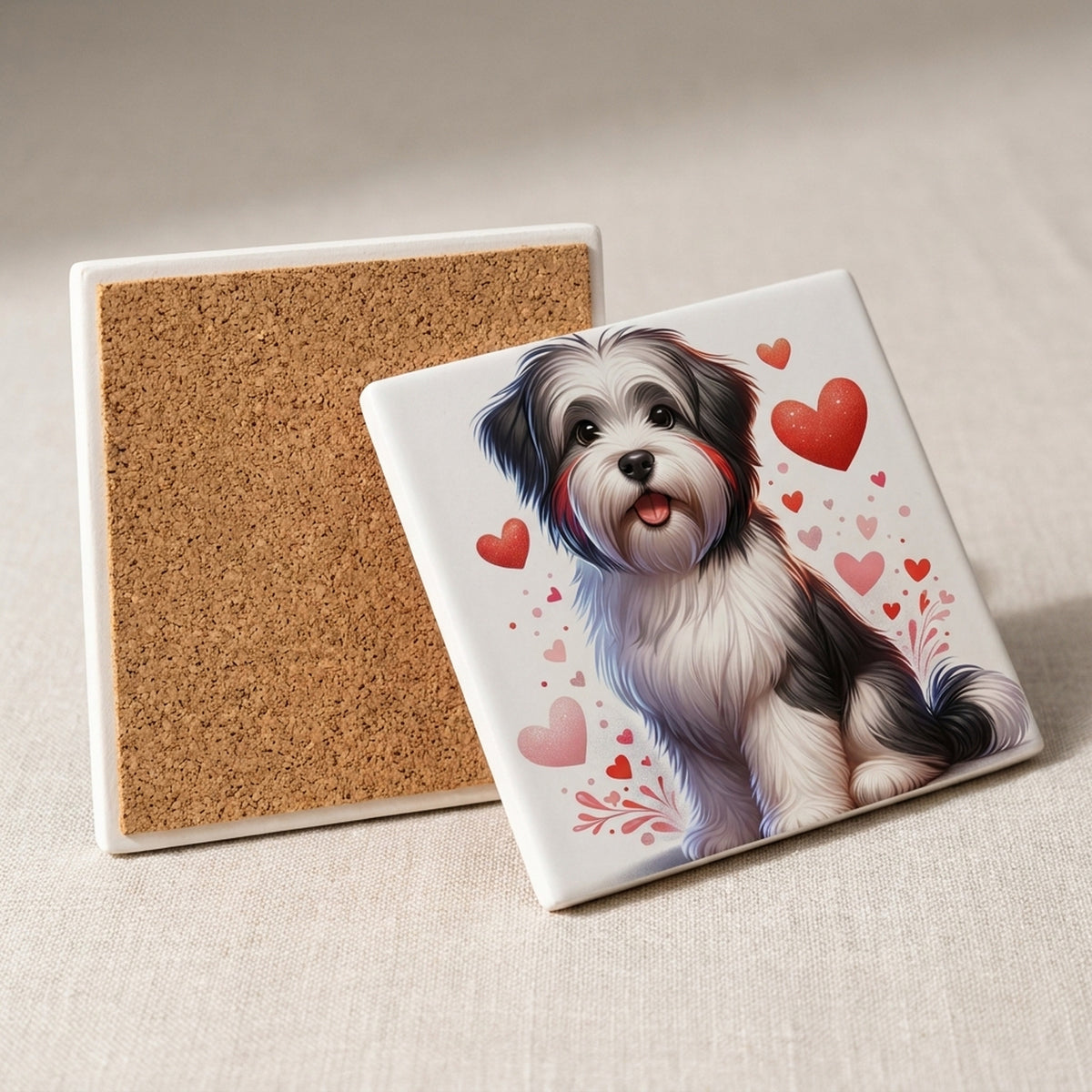 Havanese ceramic coasters set of 4, cork back
