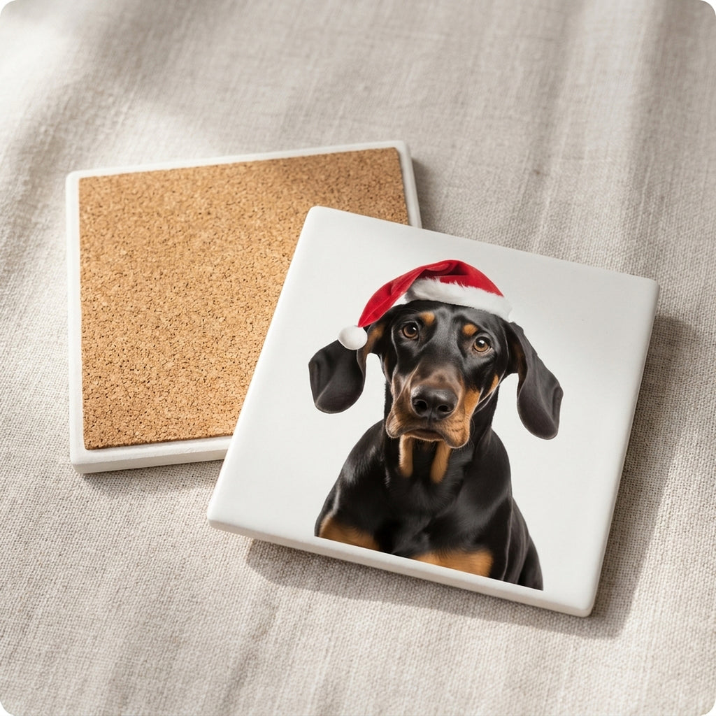 Black and Tan Coonhound ceramic coasters set of 4, cork back