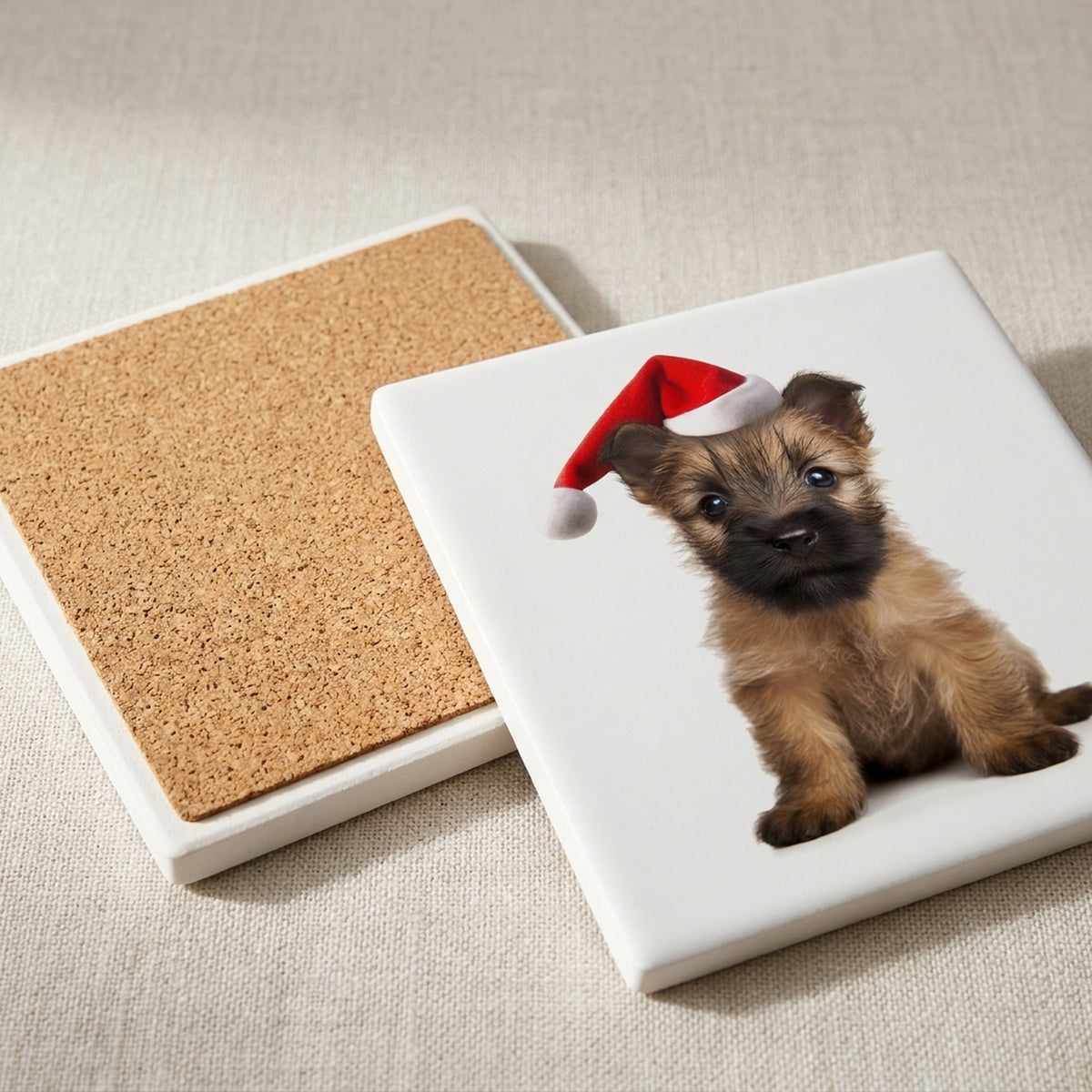 Cairn Terrier Puppy ceramic coasters set of 4, cork back