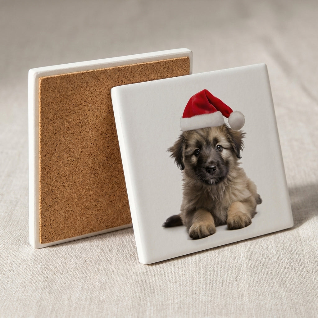 Pyrenean Shepherd Puppy ceramic coasters set of 4, cork back
