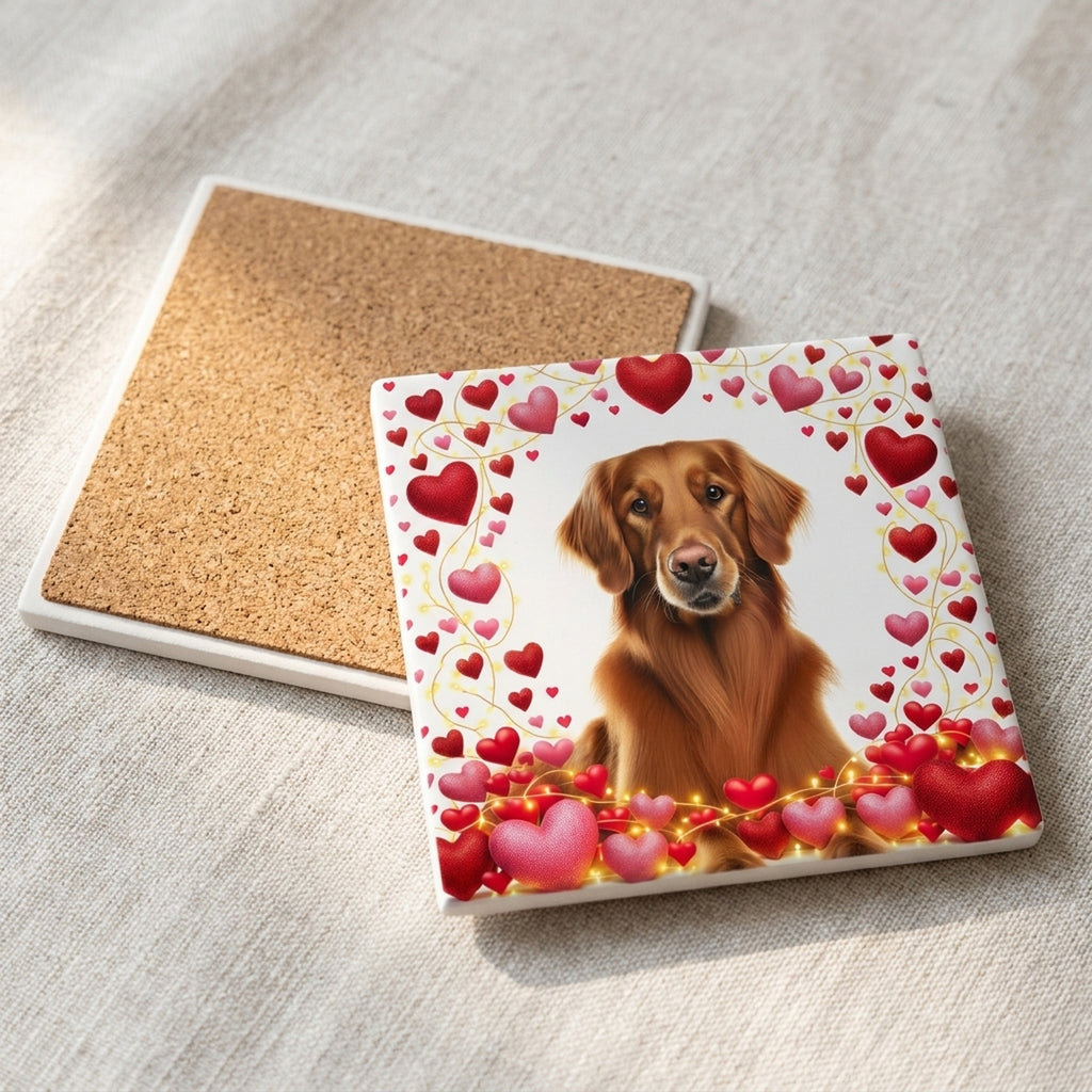 Golden Retriever ceramic coasters set of 4, cork back