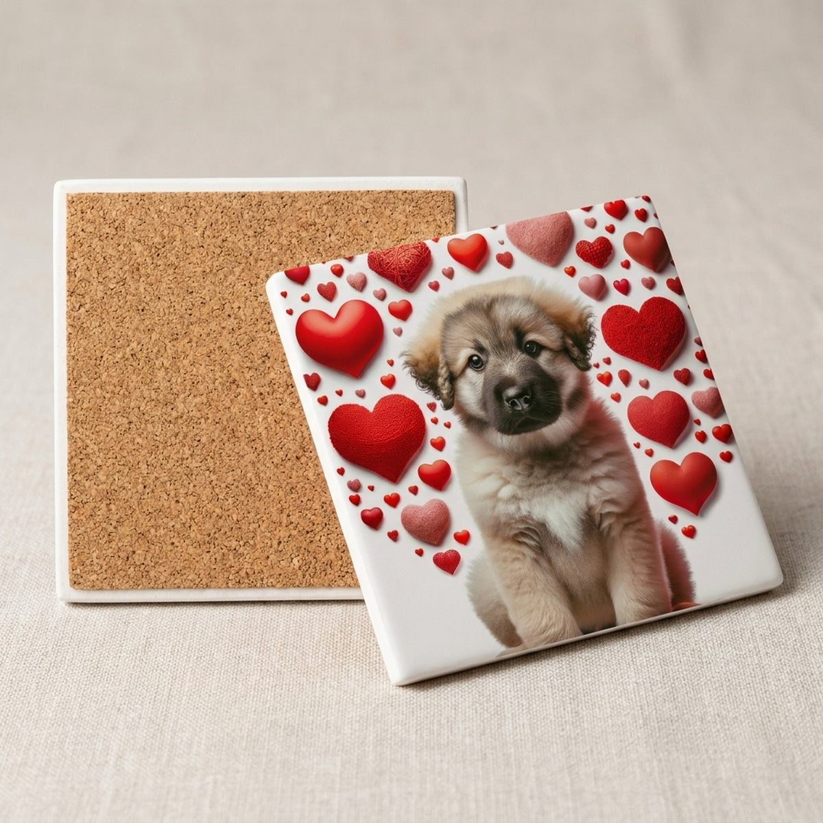 Leonberger ceramic coasters set of 4, cork back