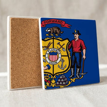 Wisconsin State Flag ceramic coasters set of 4, cork back
