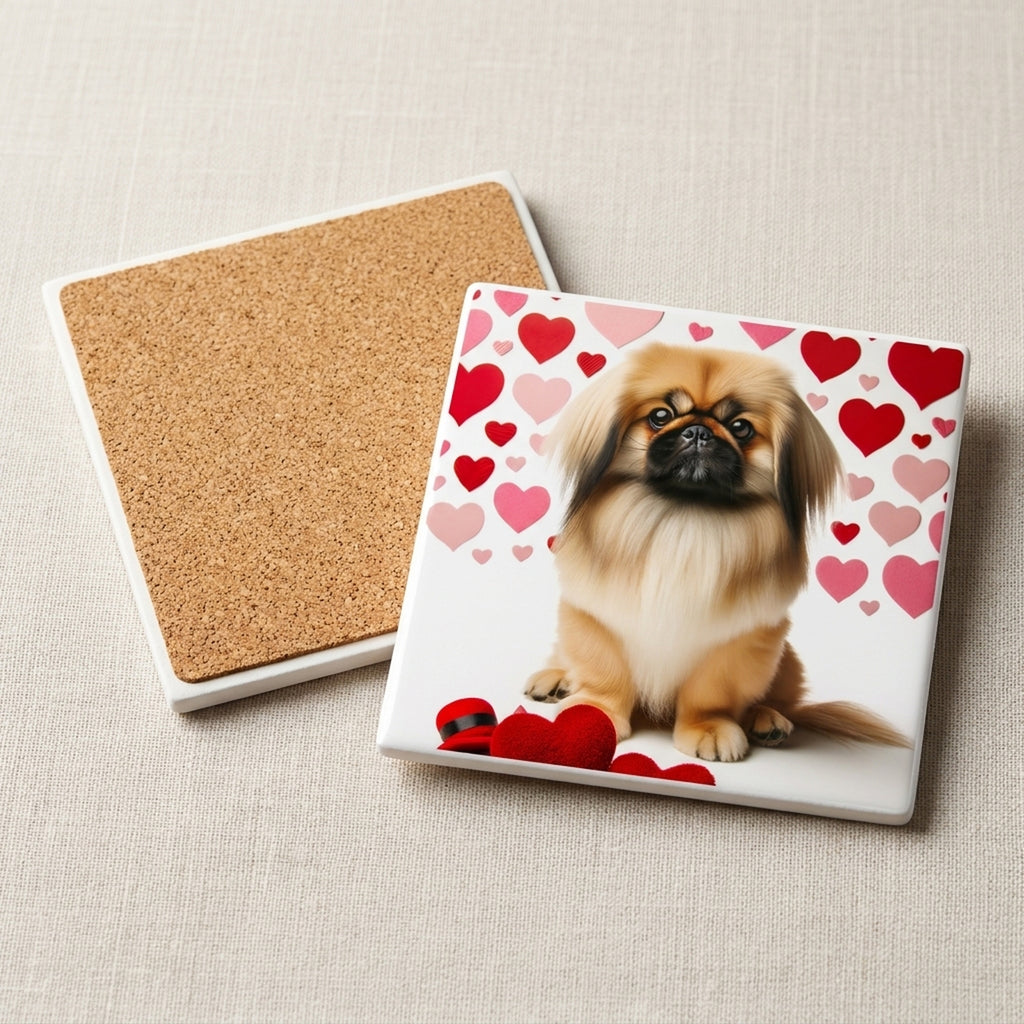 Pekingese ceramic coasters set of 4, cork back