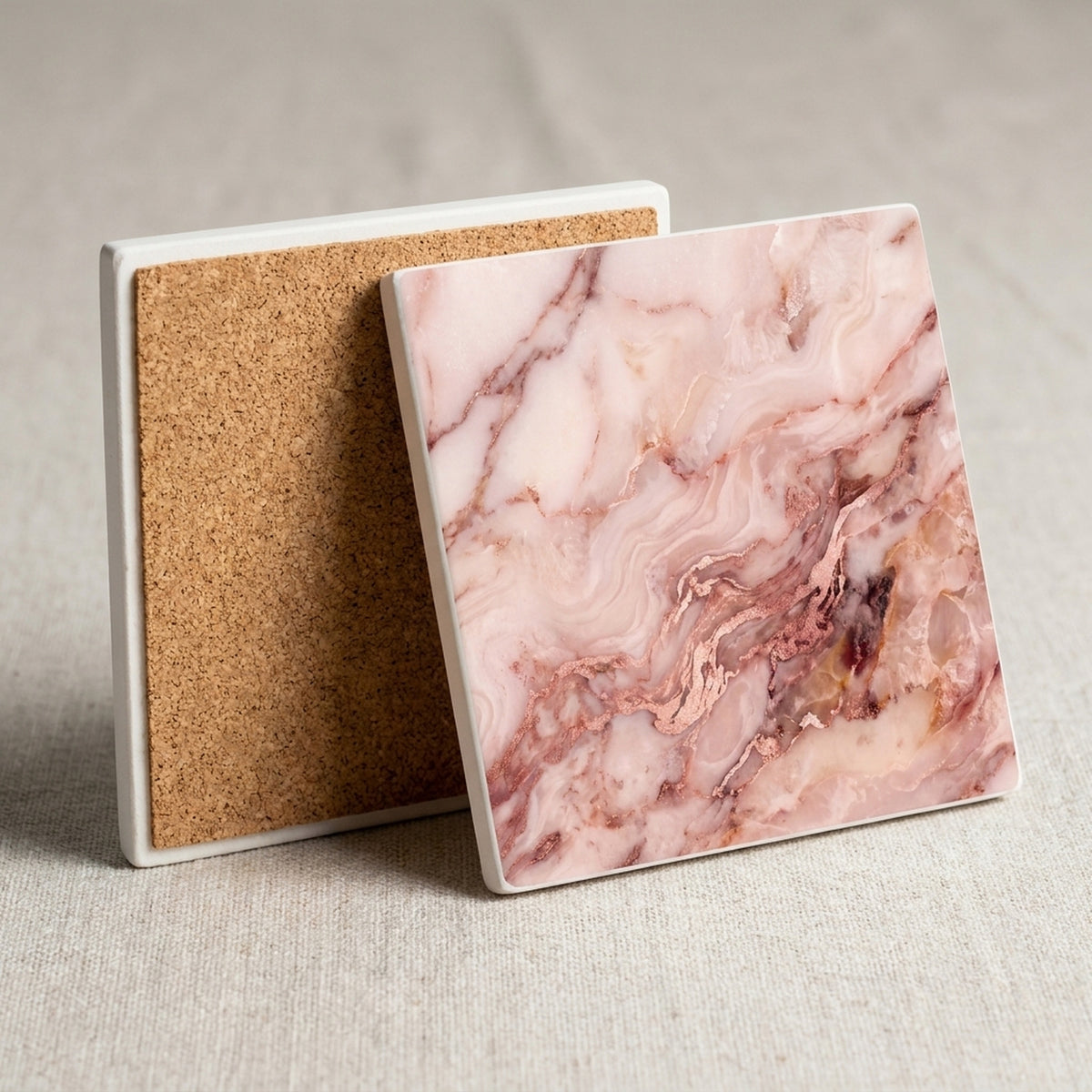 Blush Pink Marble ceramic coasters set of 4, cork back