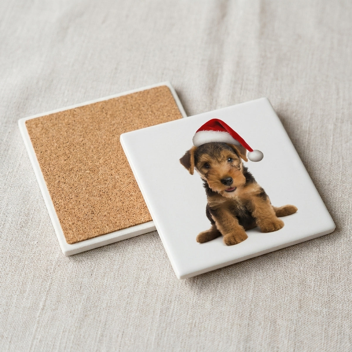 Welsh Terrier Puppy ceramic coasters set of 4, cork back