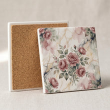 Vintage Rose Bouquet ceramic coasters set of 4, cork back