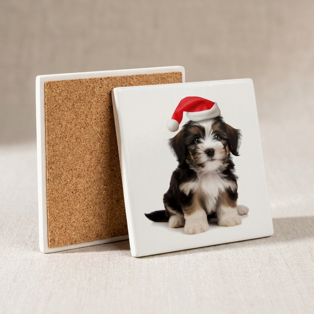 Löwchen Puppy ceramic coasters set of 4, cork back