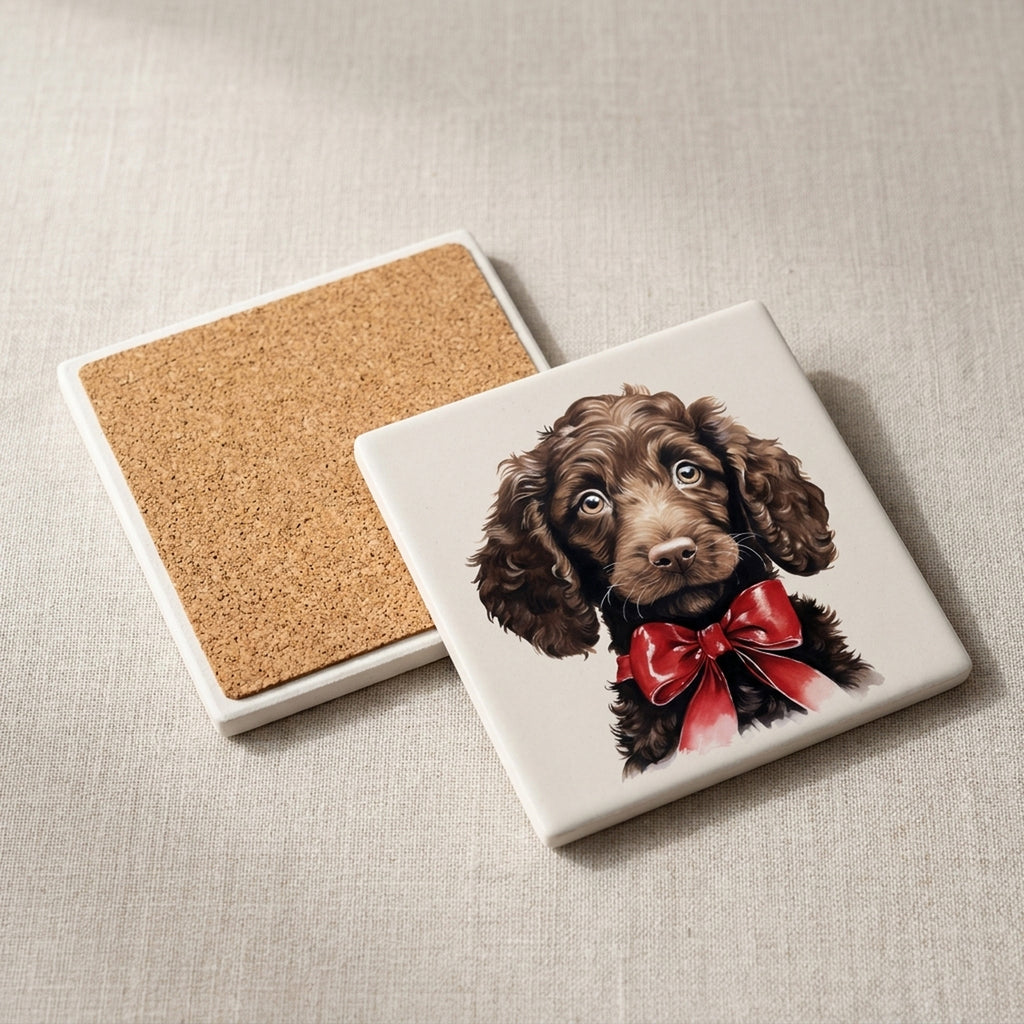 American Water Spaniel Puppy Drawing ceramic coasters set of 4, cork back