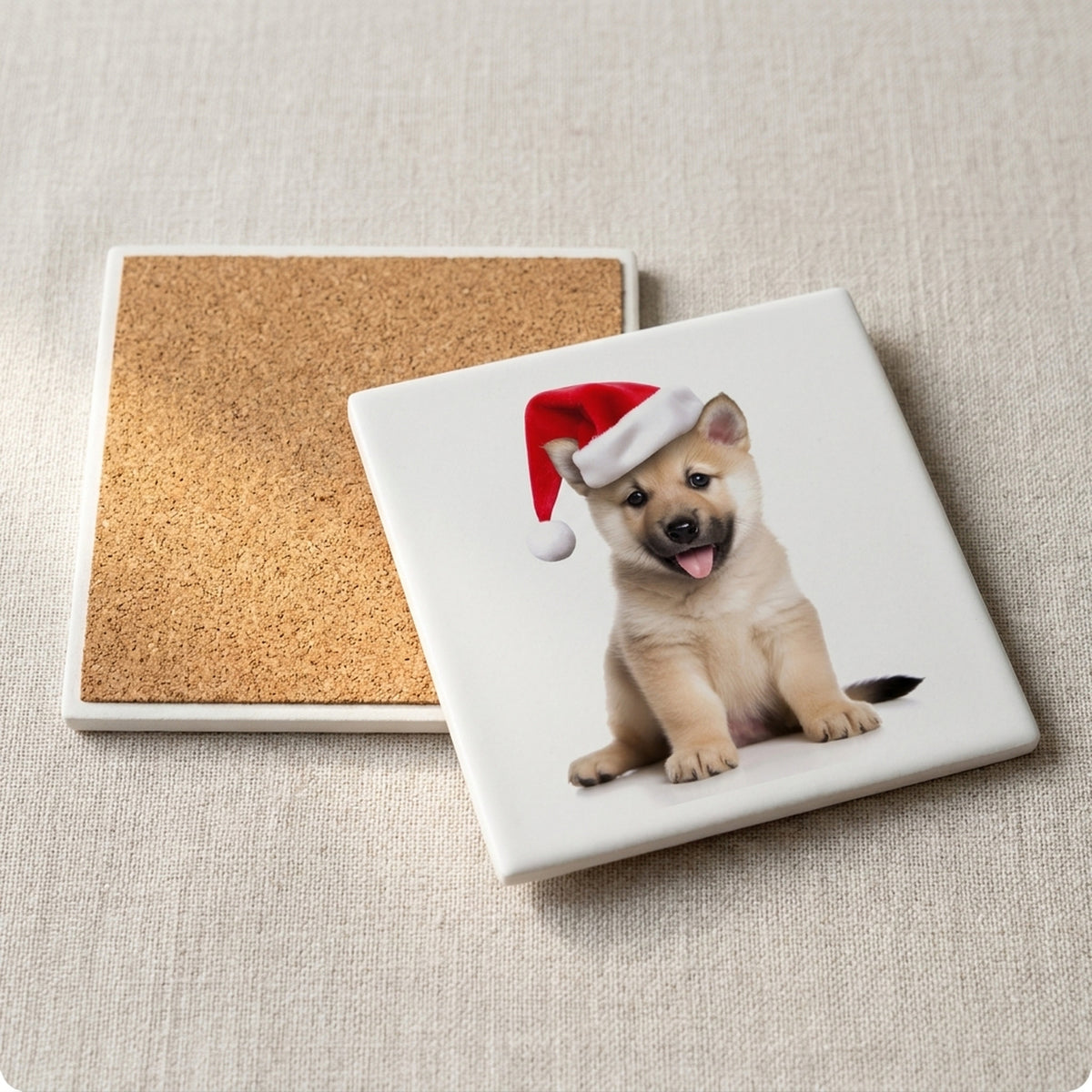 Norwegian Buhund Puppy ceramic coasters set of 4, cork back