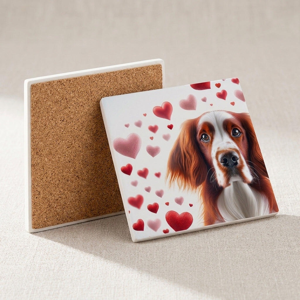 Welsh Springer Spaniel ceramic coasters set of 4, cork back