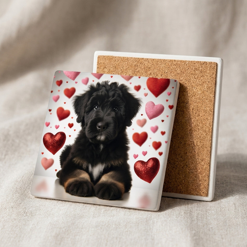 Bernedoodle ceramic coasters set of 4, cork back