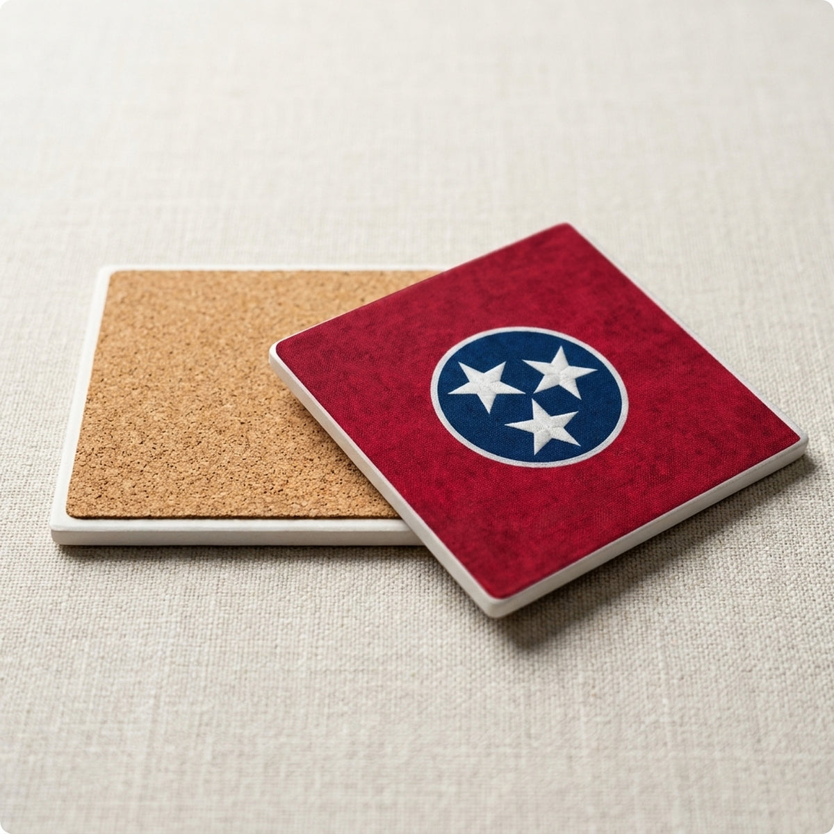 Tennessee State Flag ceramic coasters set of 4, cork back