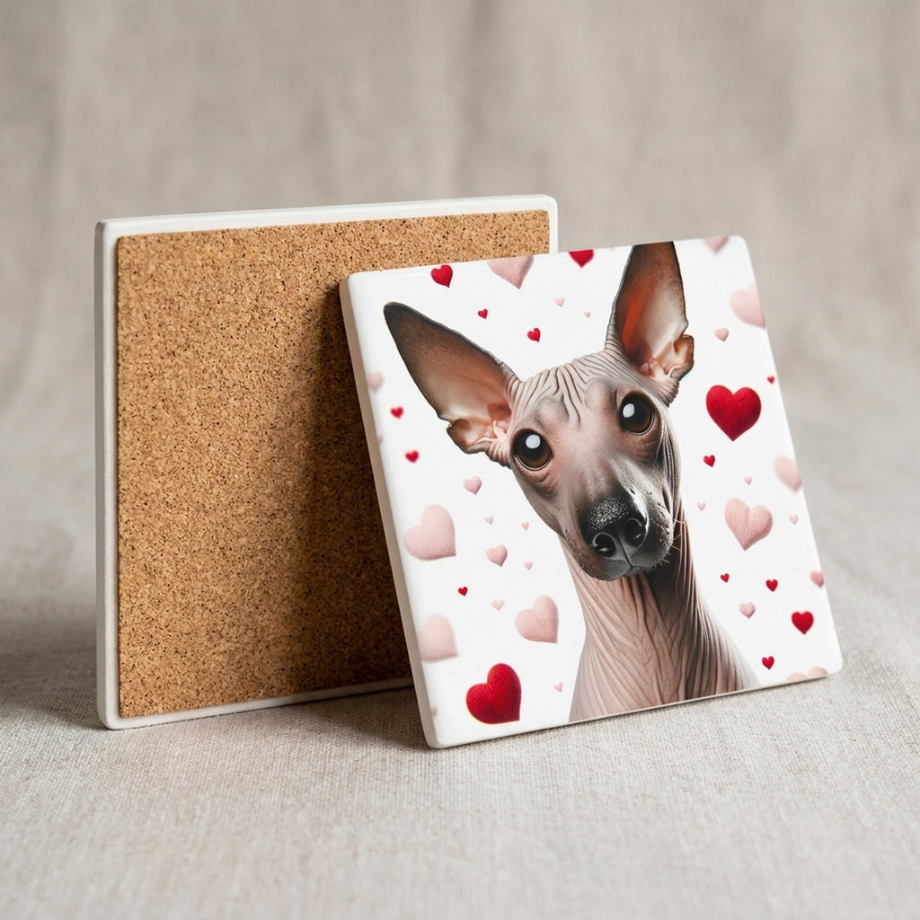Xoloitzcuintli ceramic coasters set of 4, cork back