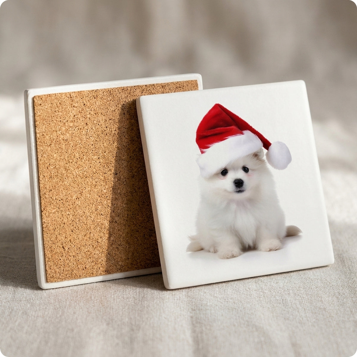 Pumik Puppy ceramic coasters set of 4, cork back