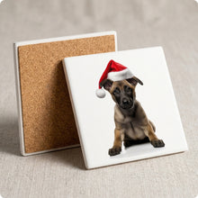 Belgian Malinois Puppy ceramic coasters set of 4, cork back