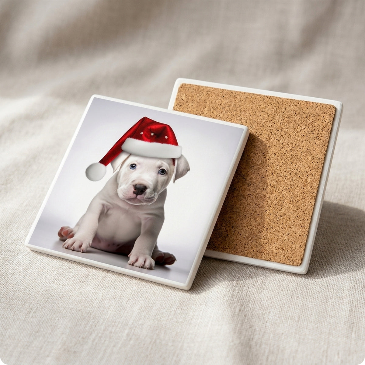 Dogo Argentino Puppy ceramic coasters set of 4, cork back