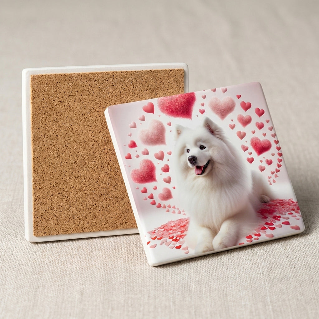 Samoyed ceramic coasters set of 4, cork back