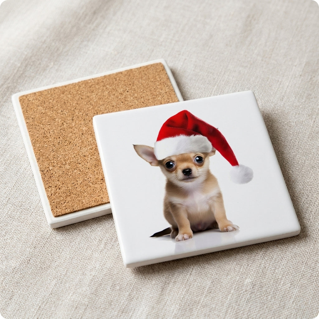 Chihuahua Puppy ceramic coasters set of 4, cork back