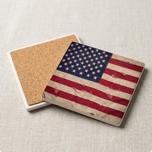 Weathered American Flag ceramic coasters set of 4, cork back