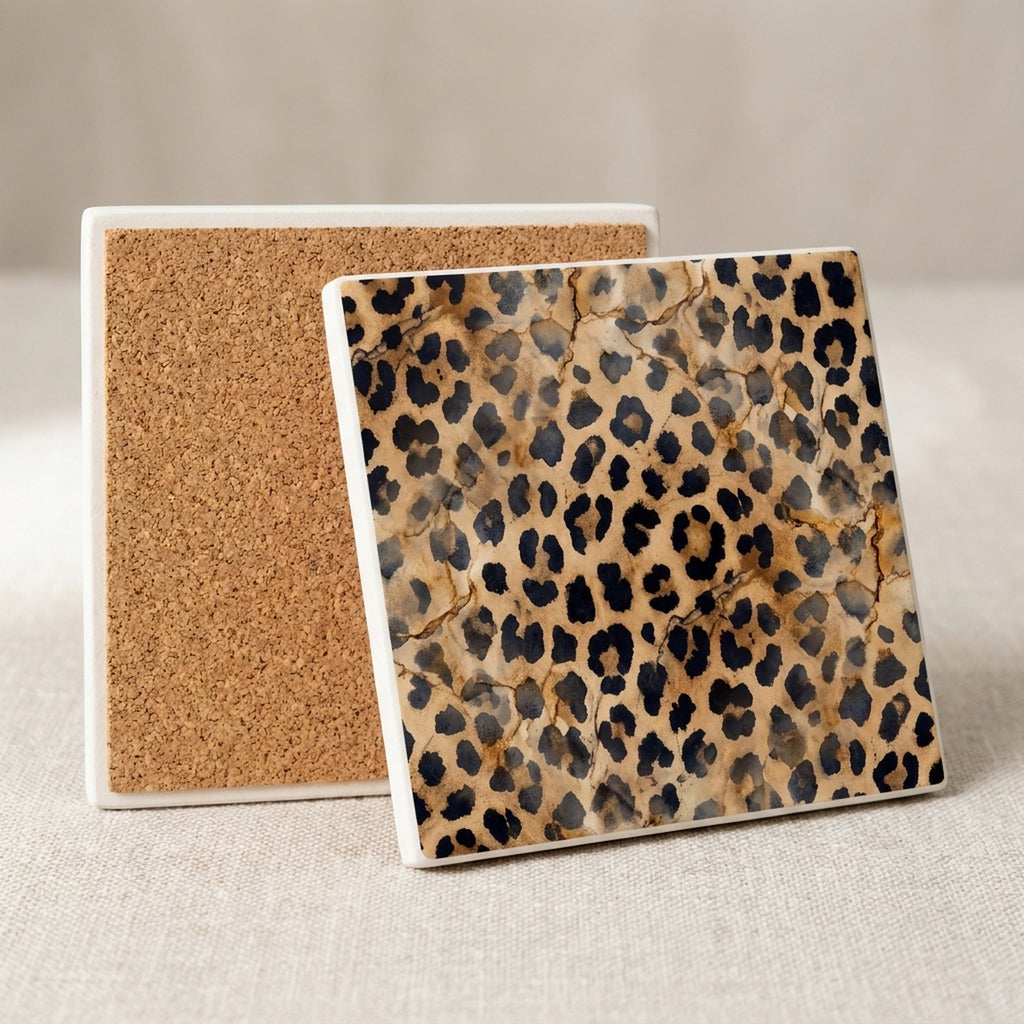 Cheetah Print ceramic coasters set of 4, cork back