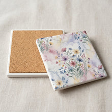 Wildflower Meadow ceramic coasters set of 4, cork back