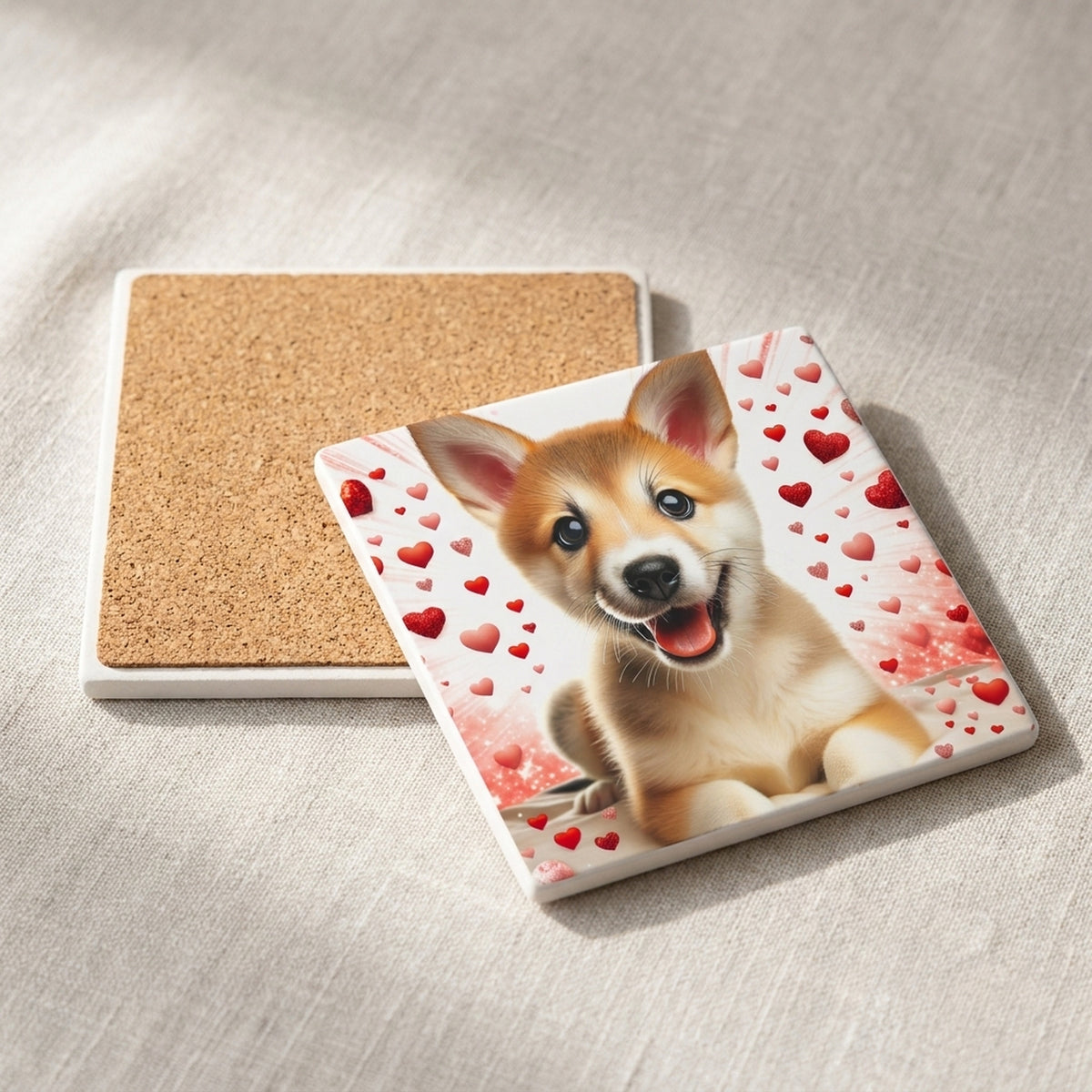 Shiba Inu ceramic coasters set of 4, cork back