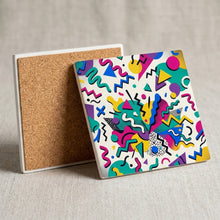 90s Memphis Shapes ceramic coasters set of 4, cork back