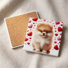 Pomeranian ceramic coasters set of 4, cork back