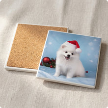 American Eskimo Dog Puppy ceramic coasters set of 4, cork back