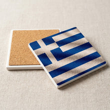 Greece Flag Pride ceramic coasters set of 4, cork back