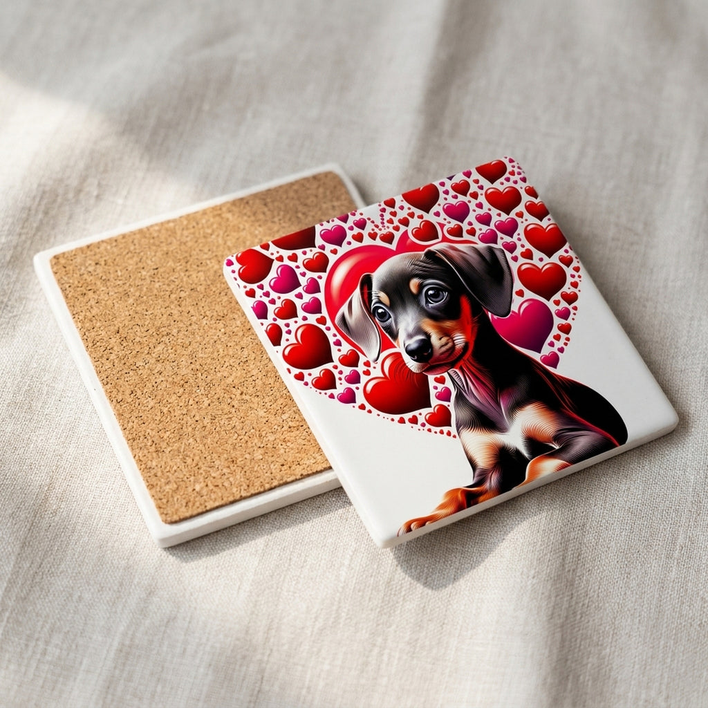 Doberman Pinscher ceramic coasters set of 4, cork back