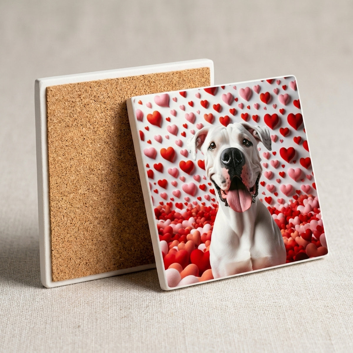 Dogo Argentino ceramic coasters set of 4, cork back