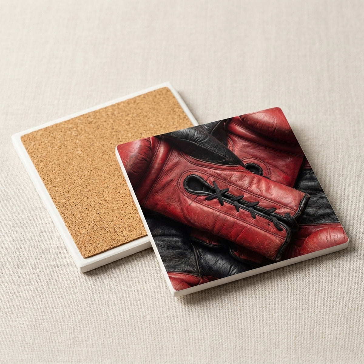 Boxing Gloves ceramic coasters set of 4, cork back