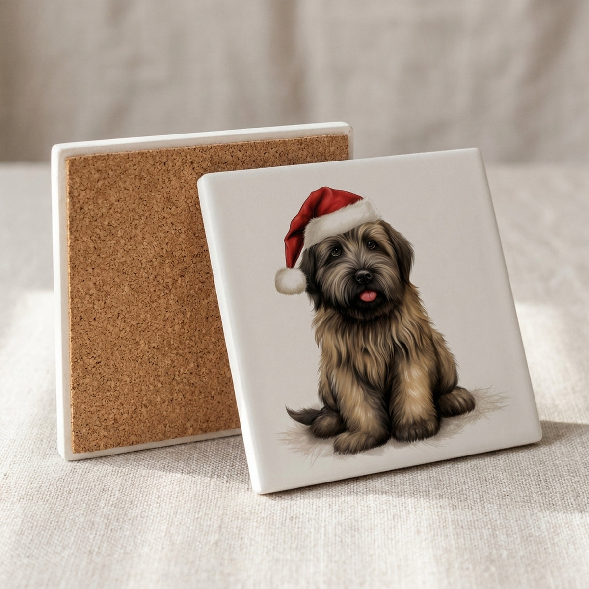 Briard Puppy Drawing ceramic coasters set of 4, cork back