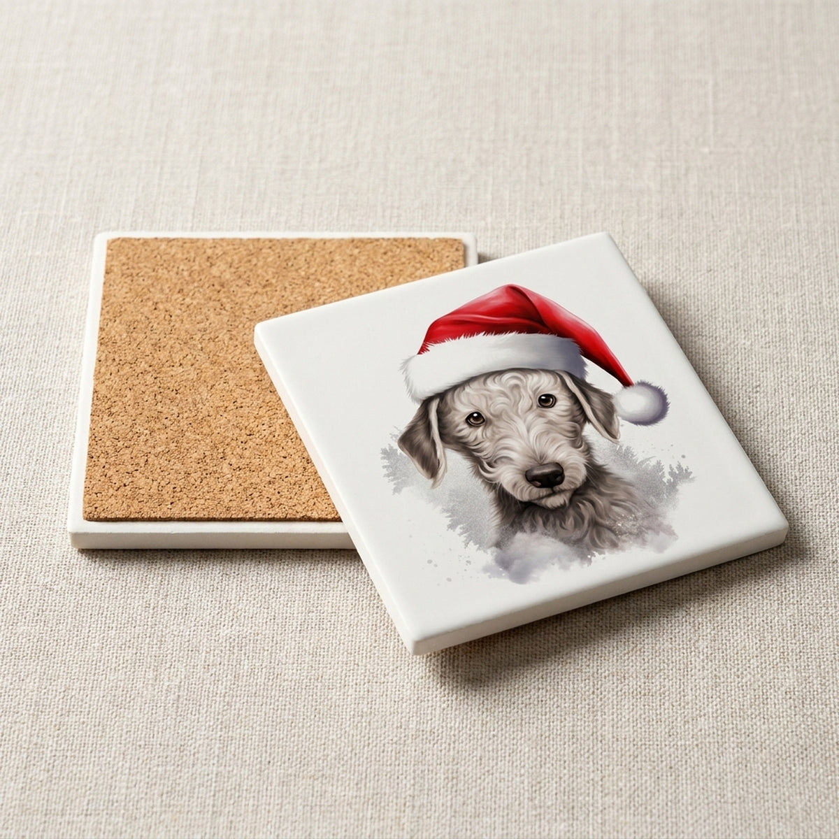 Bedlington Terrier Puppy Drawing ceramic coasters set of 4, cork back