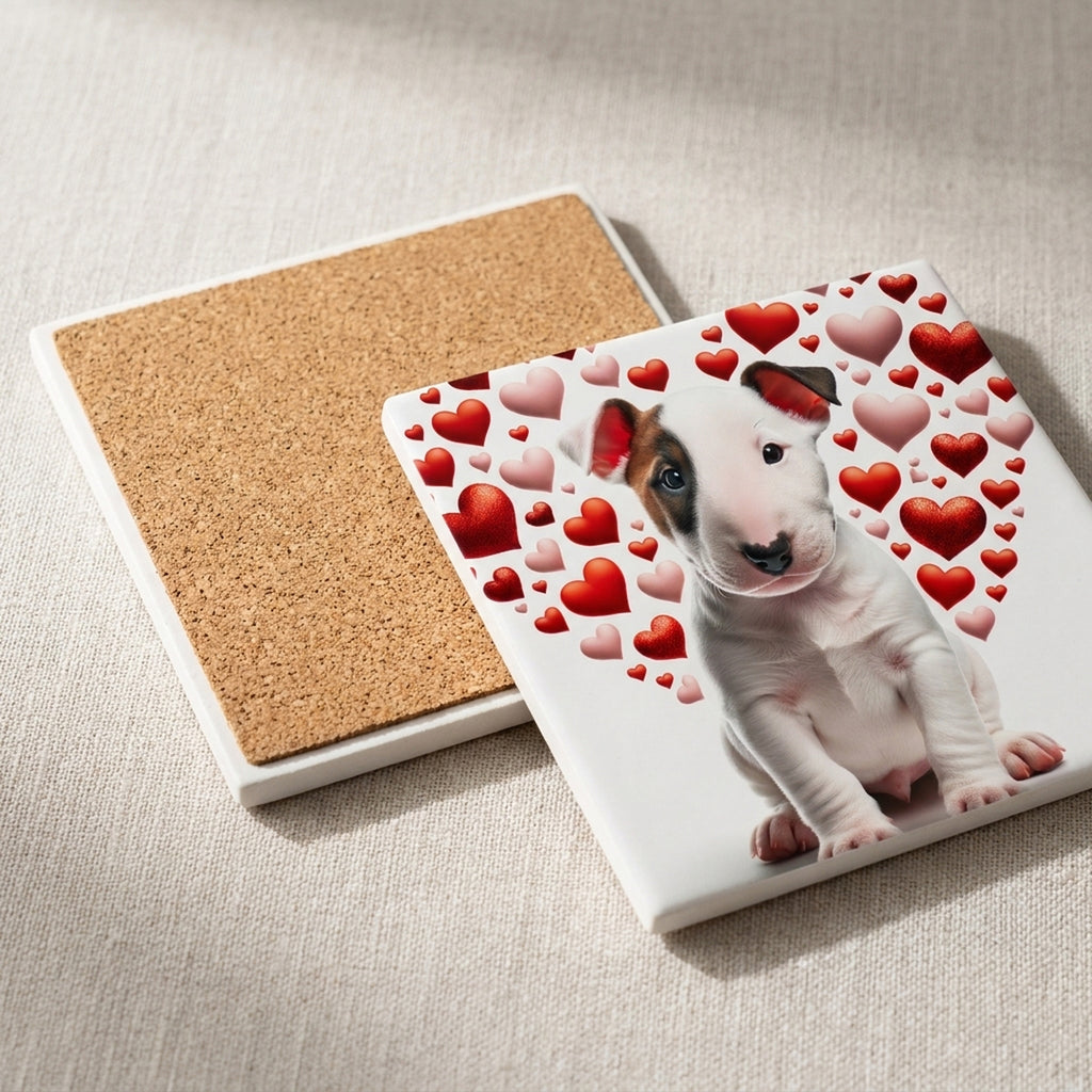 Bull Terrier ceramic coasters set of 4, cork back