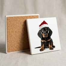 Black and Tan Coonhound Puppy ceramic coasters set of 4, cork back
