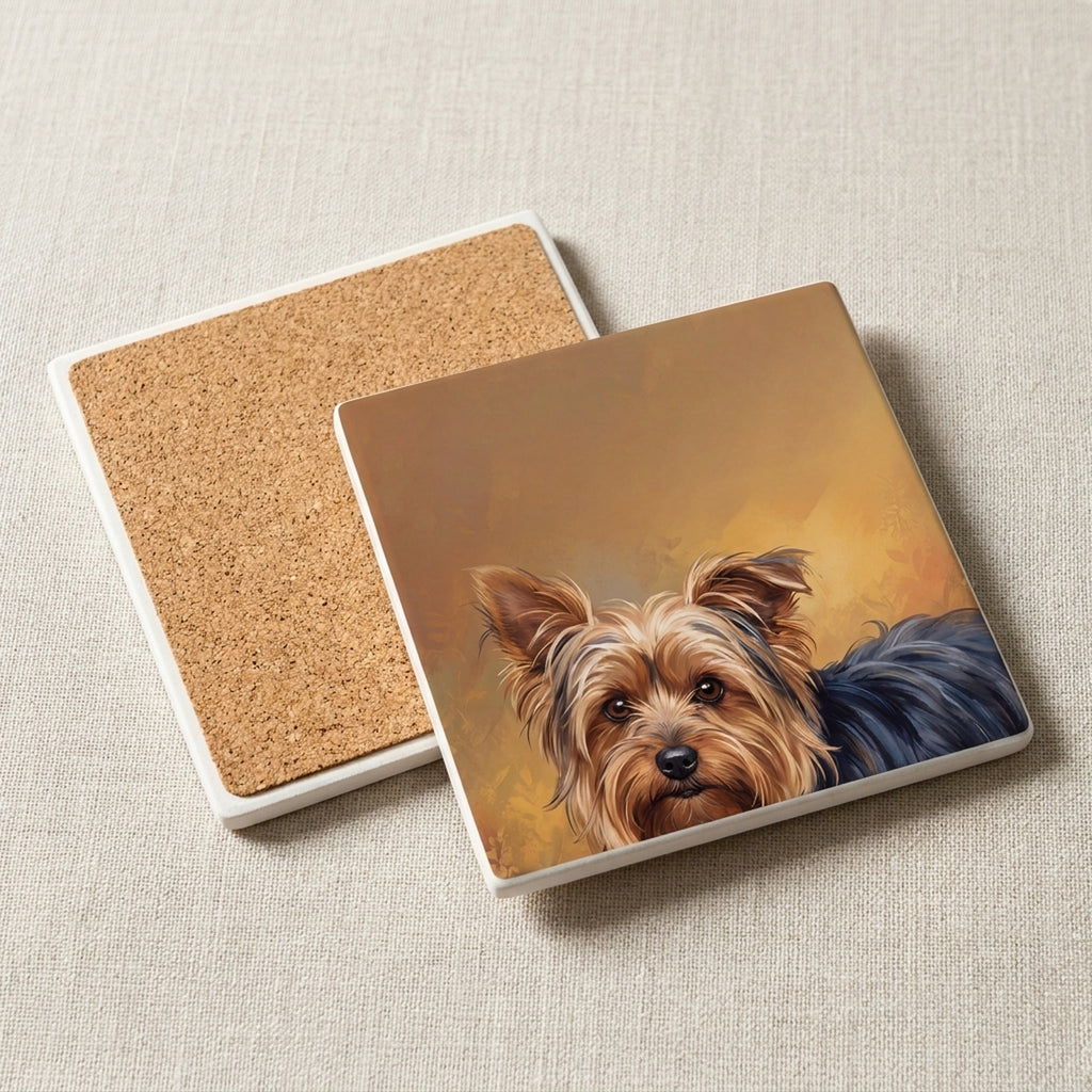 Yorkshire Terrier Portrait ceramic coasters set of 4, cork back