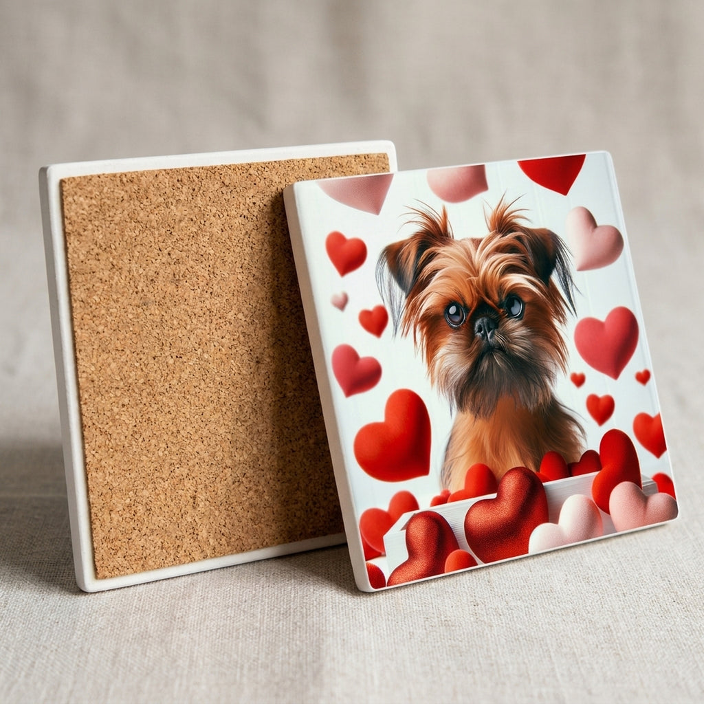 Brussels Griffon ceramic coasters set of 4, cork back