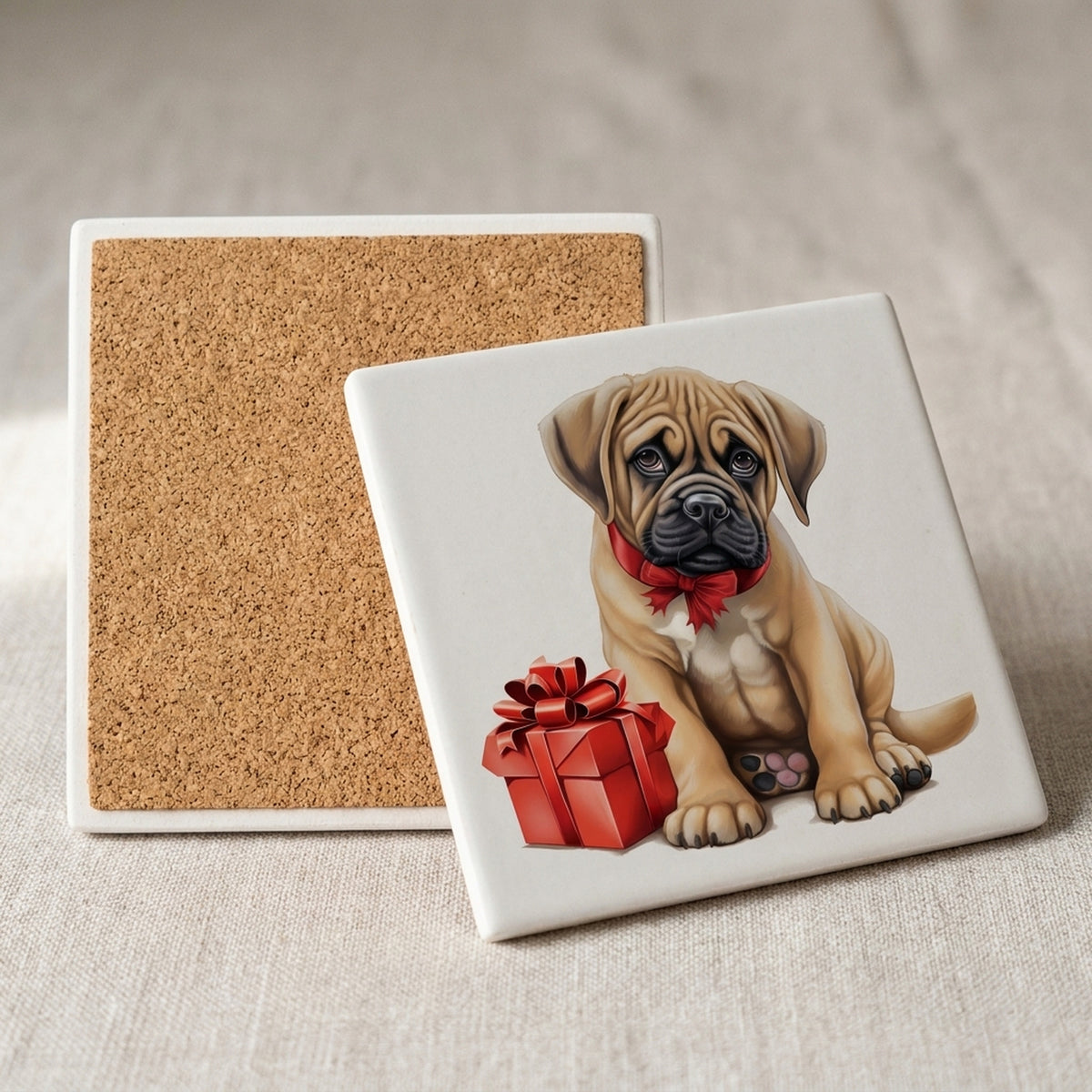 Boerboel Puppy Drawing ceramic coasters set of 4, cork back