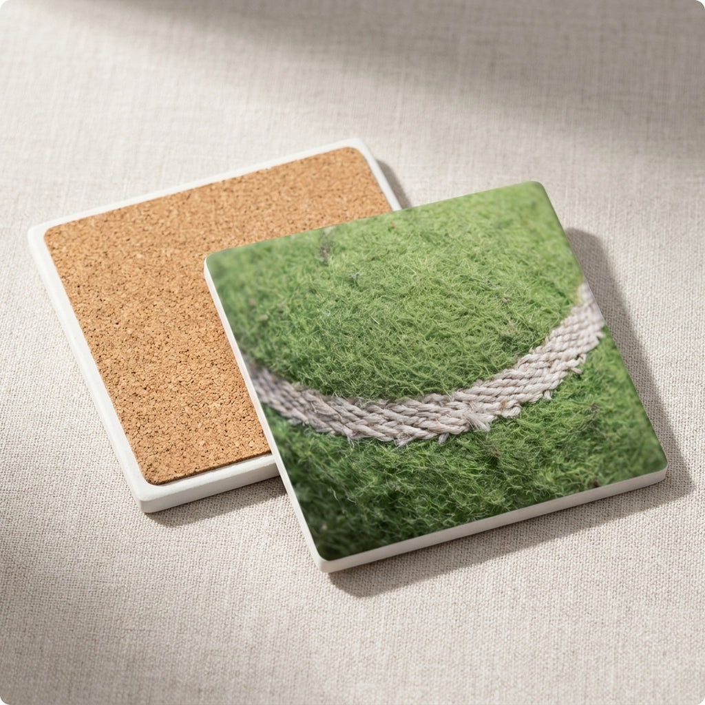 Tennis Ball ceramic coasters set of 4, cork back