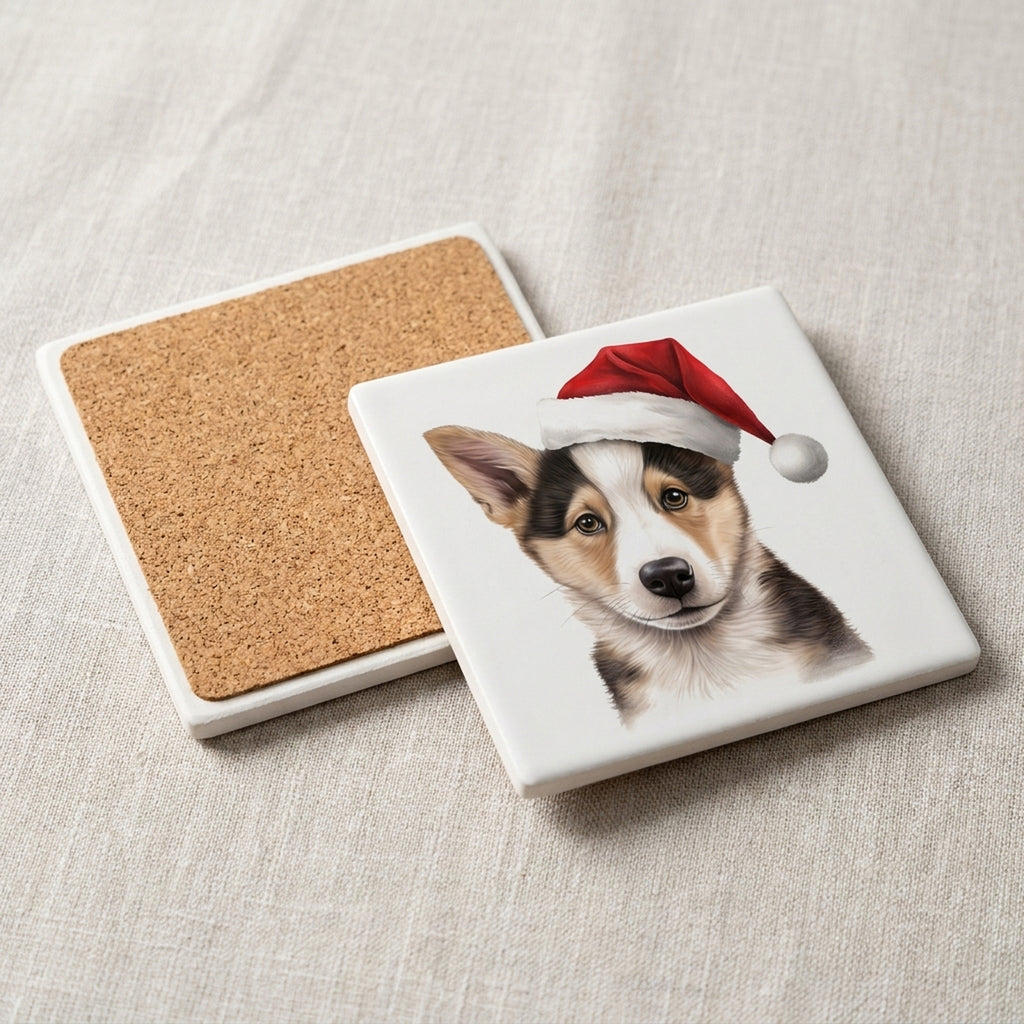 Canaan Dog Puppy Drawing ceramic coasters set of 4, cork back