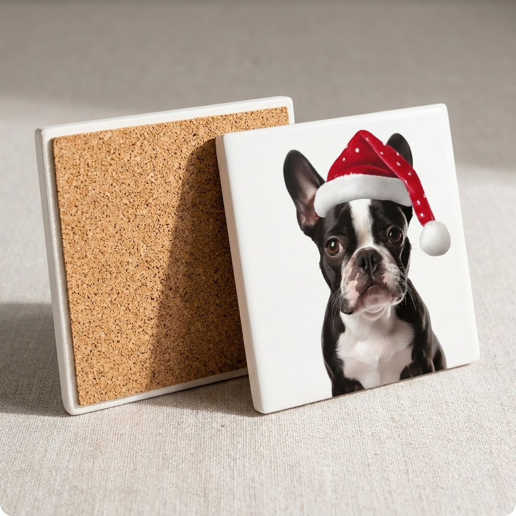 Boston Terrier ceramic coasters set of 4, cork back